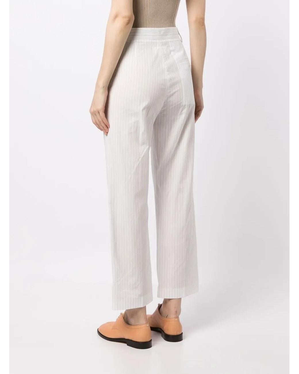 MM6 by Maison Margiela White Pinstripe Cropped Trousers