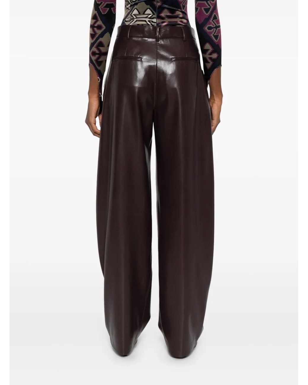 ANDAMANE Purple Pleated Leather Trousers