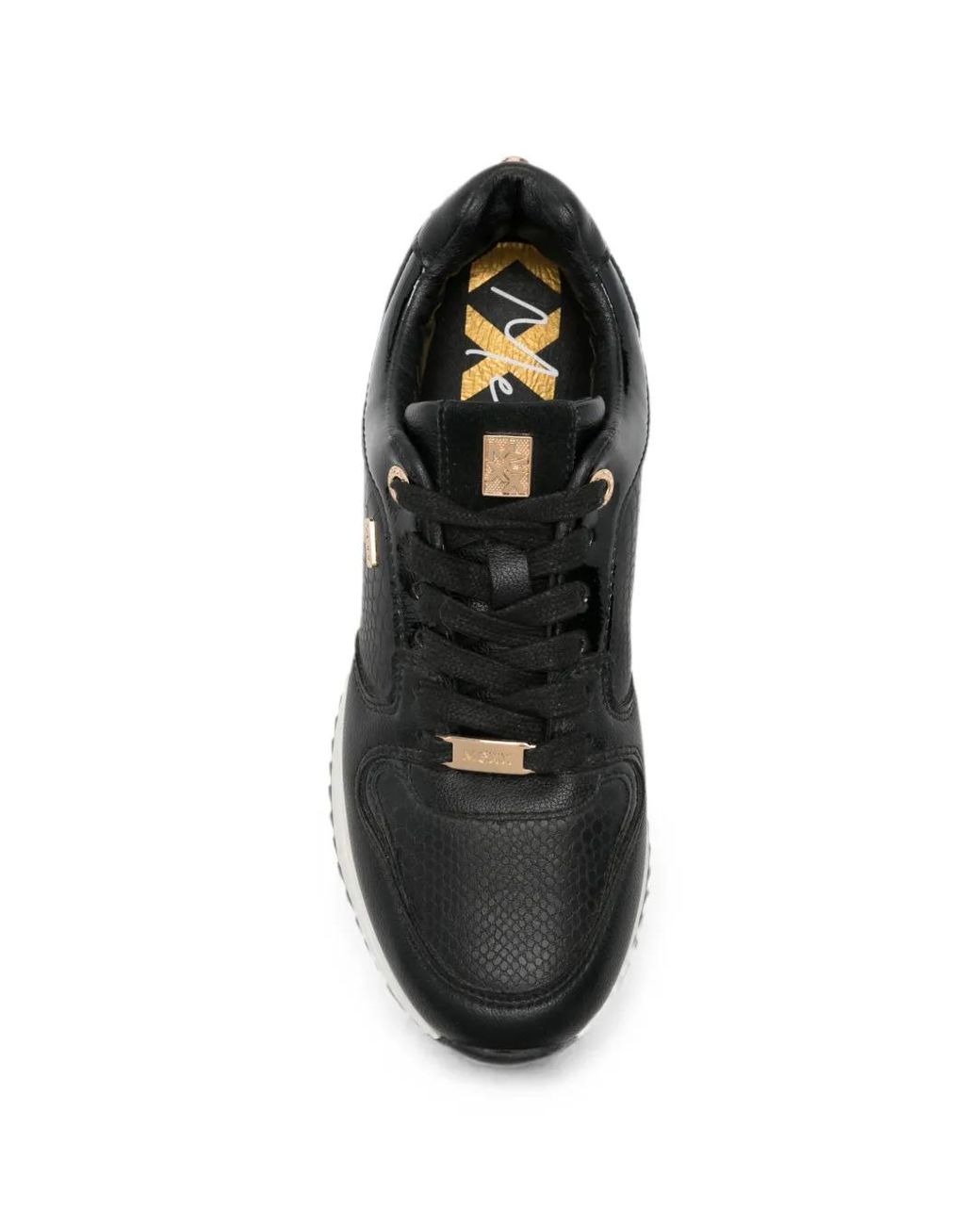 Mexx Black Fleur Snakeskin-Effect Panelled Sneakers