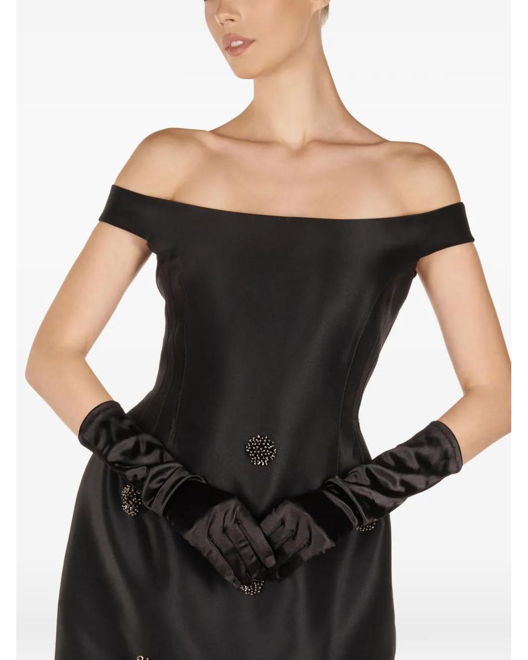 ARAFTU Black Off-Shoulder Embellished-Detail Mini Dress