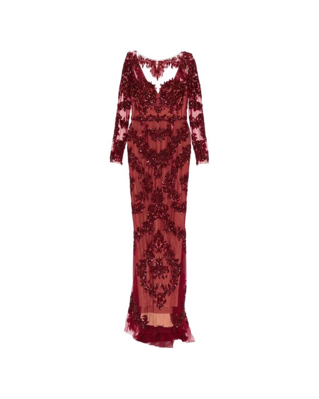 Zuhair Murad Red Beaded Lace Fishtail Gown