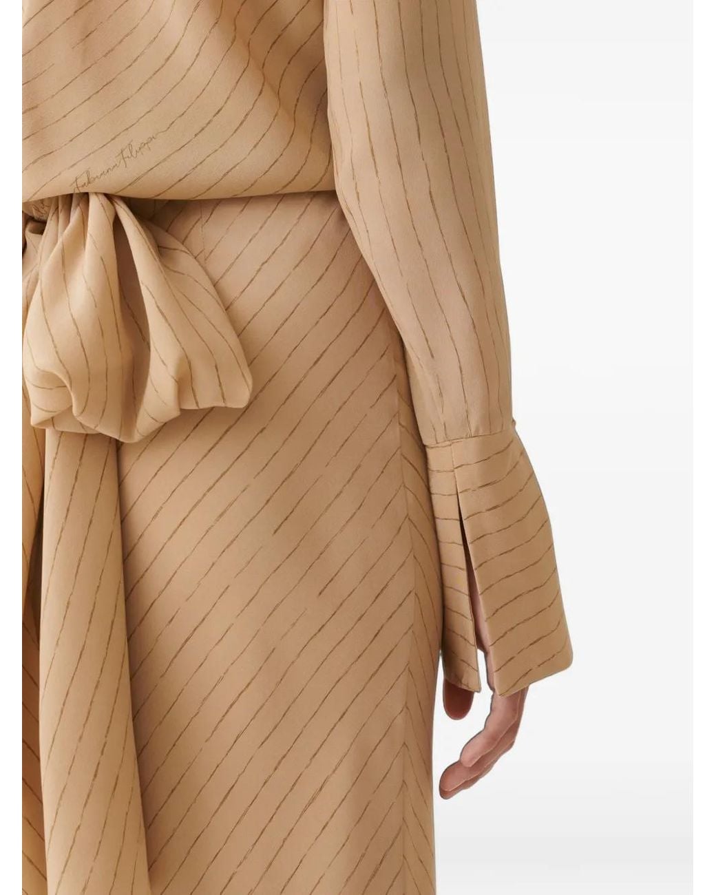 Fabiana Filippi Natural Pinstripe Wrap-Style Blouse