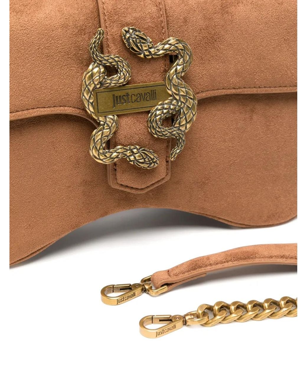 Just Cavalli Brown Snake-Plaque Shoulder Bag