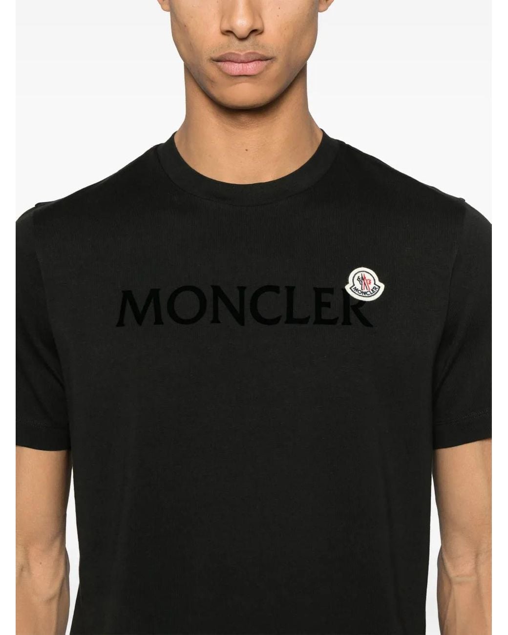 Moncler Black Flocked-Logo Cotton T-Shirt for men