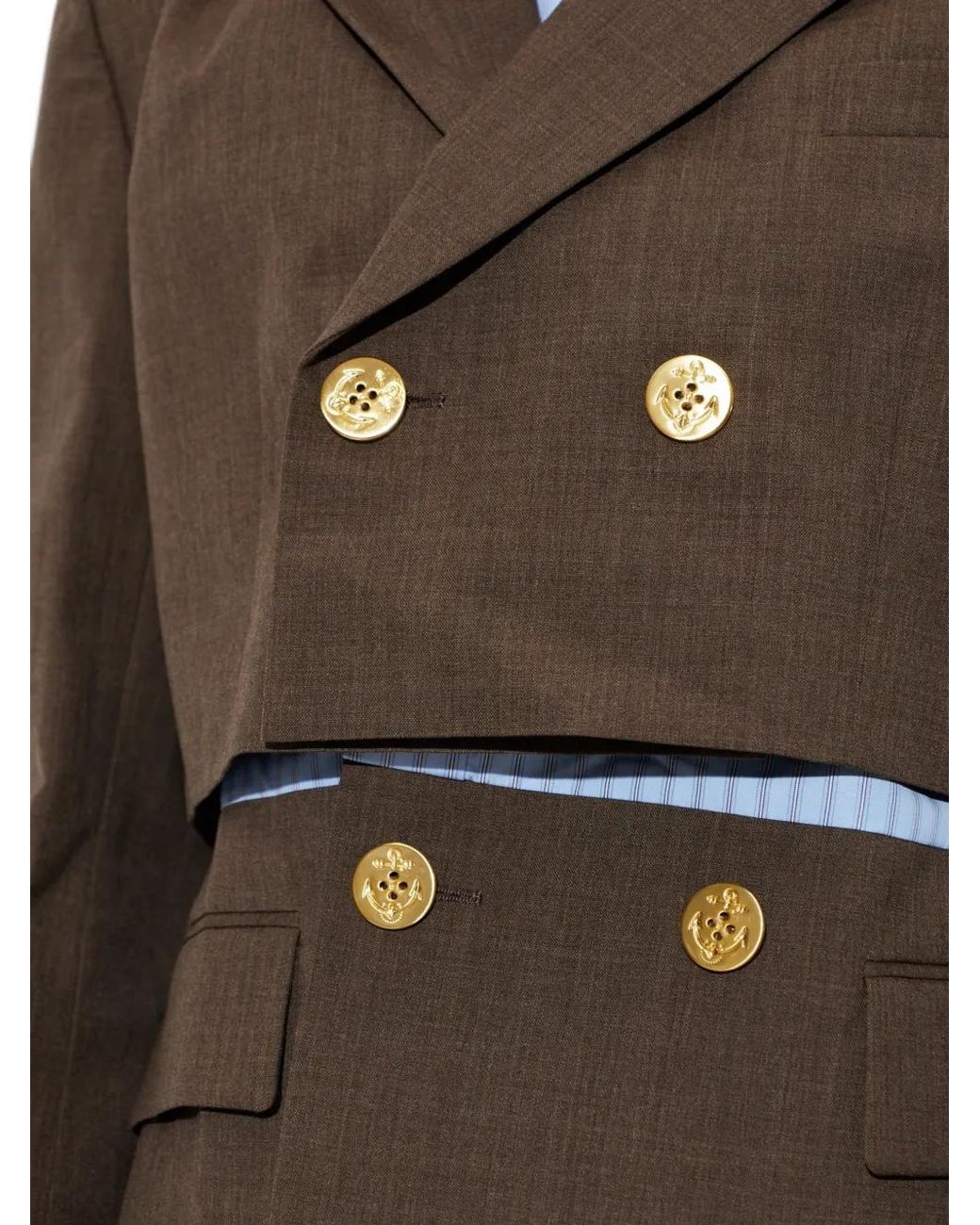 Sacai Brown Double-Breasted Layered Blazer