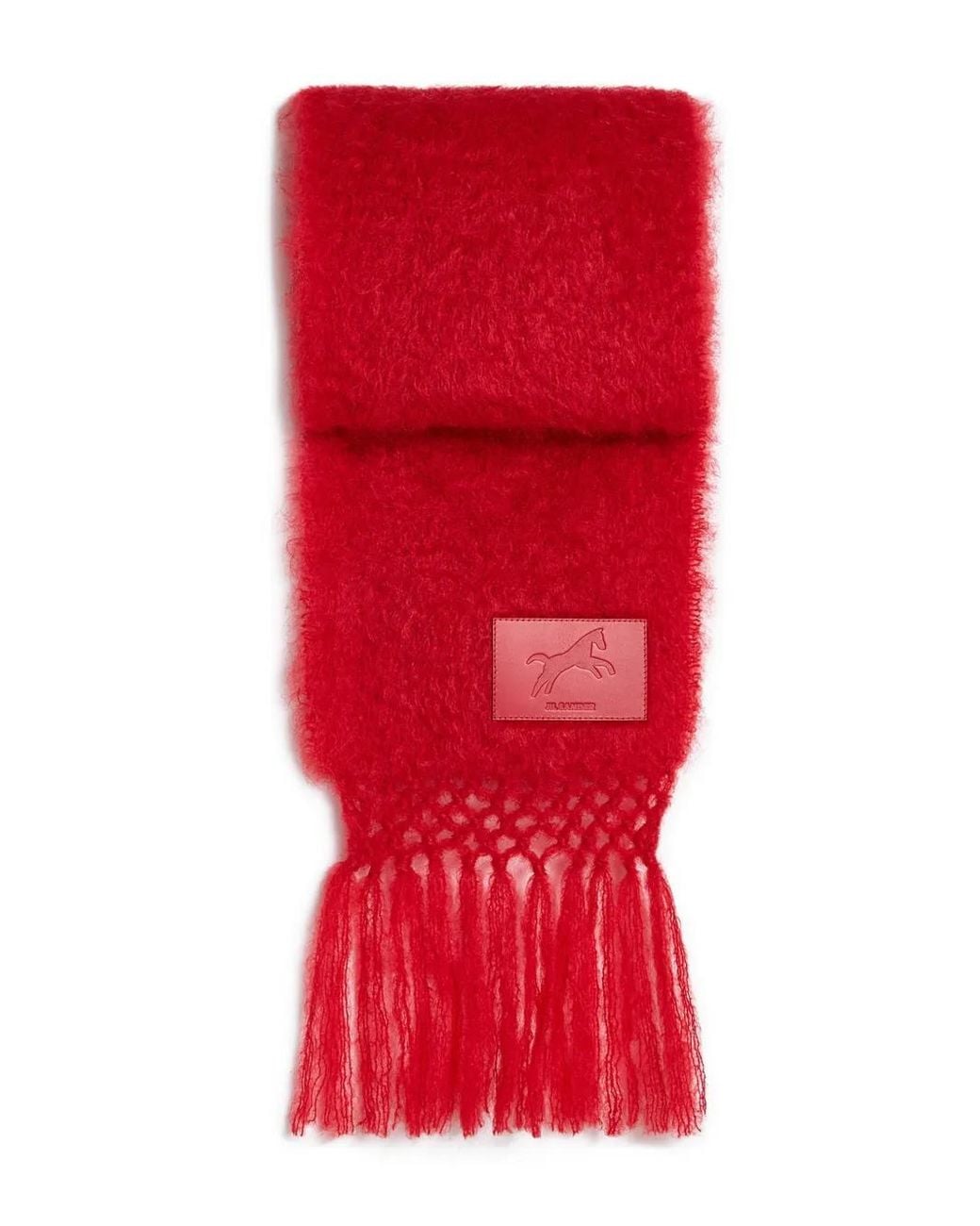 Jil Sander Red Horse-Patch Fringed Scarf