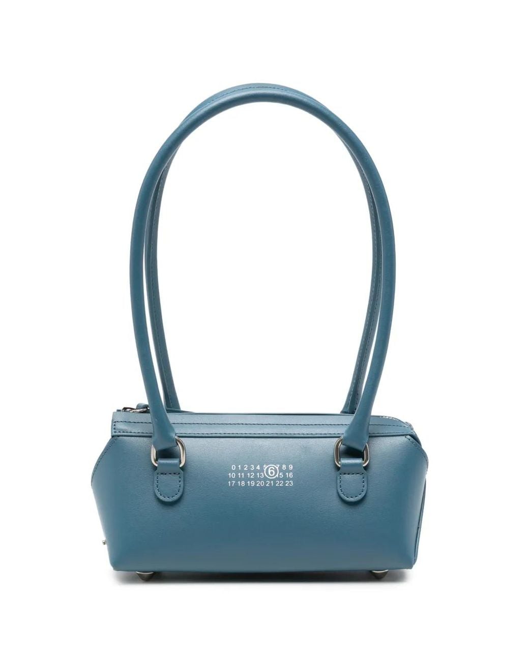 MM6 by Maison Margiela Blue Mini Bauletto Logo-Print Leather Shoulder Bag