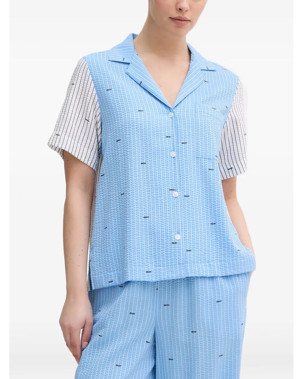 DKNY Blue Pyjama À Logo Imprimé En Seersucker
