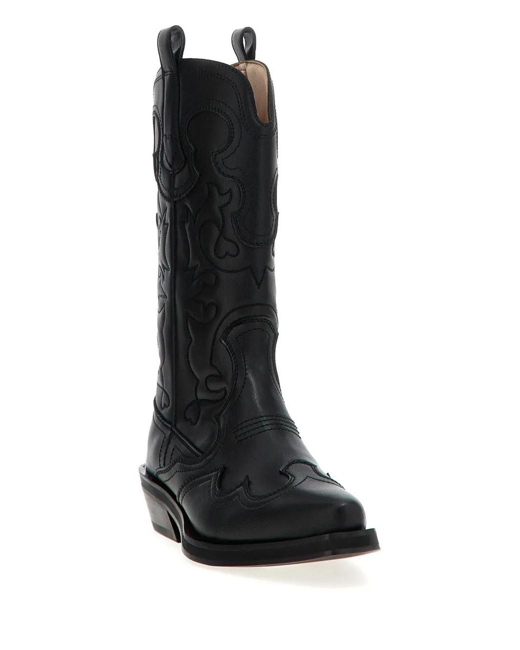 Ganni Black Embroidered Western Boots