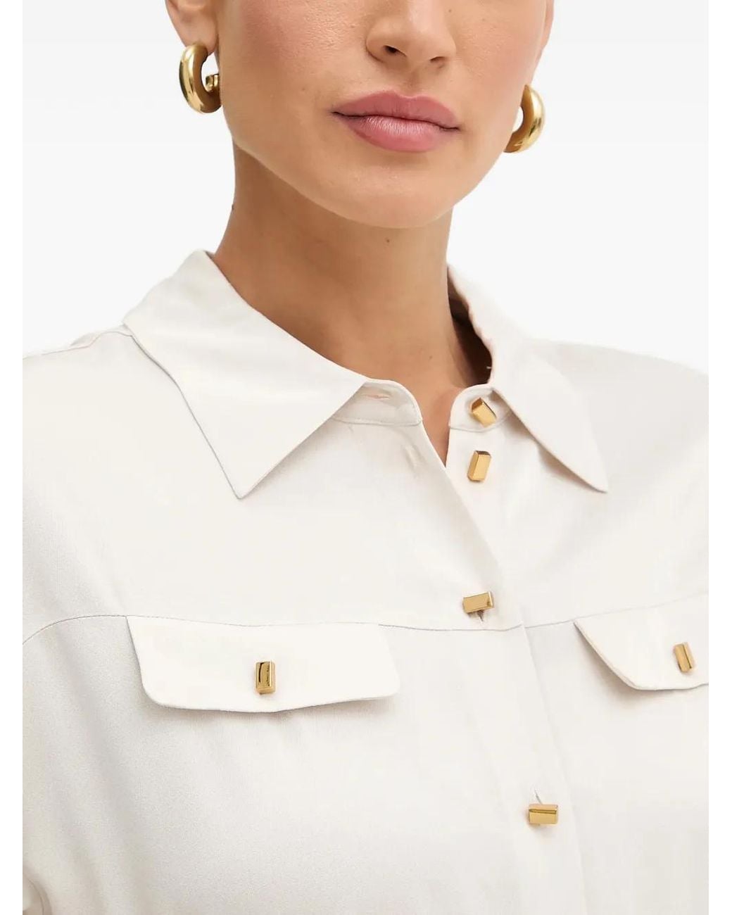 MARCIANO BY GUESS White Polo-Collar Pleated Midi Dress