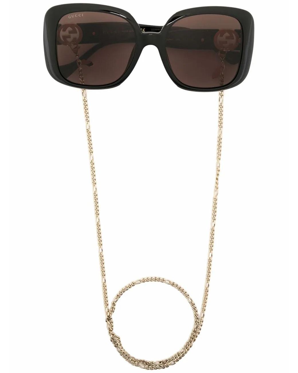 Gucci Black Square-Frame Chain Sunglasses