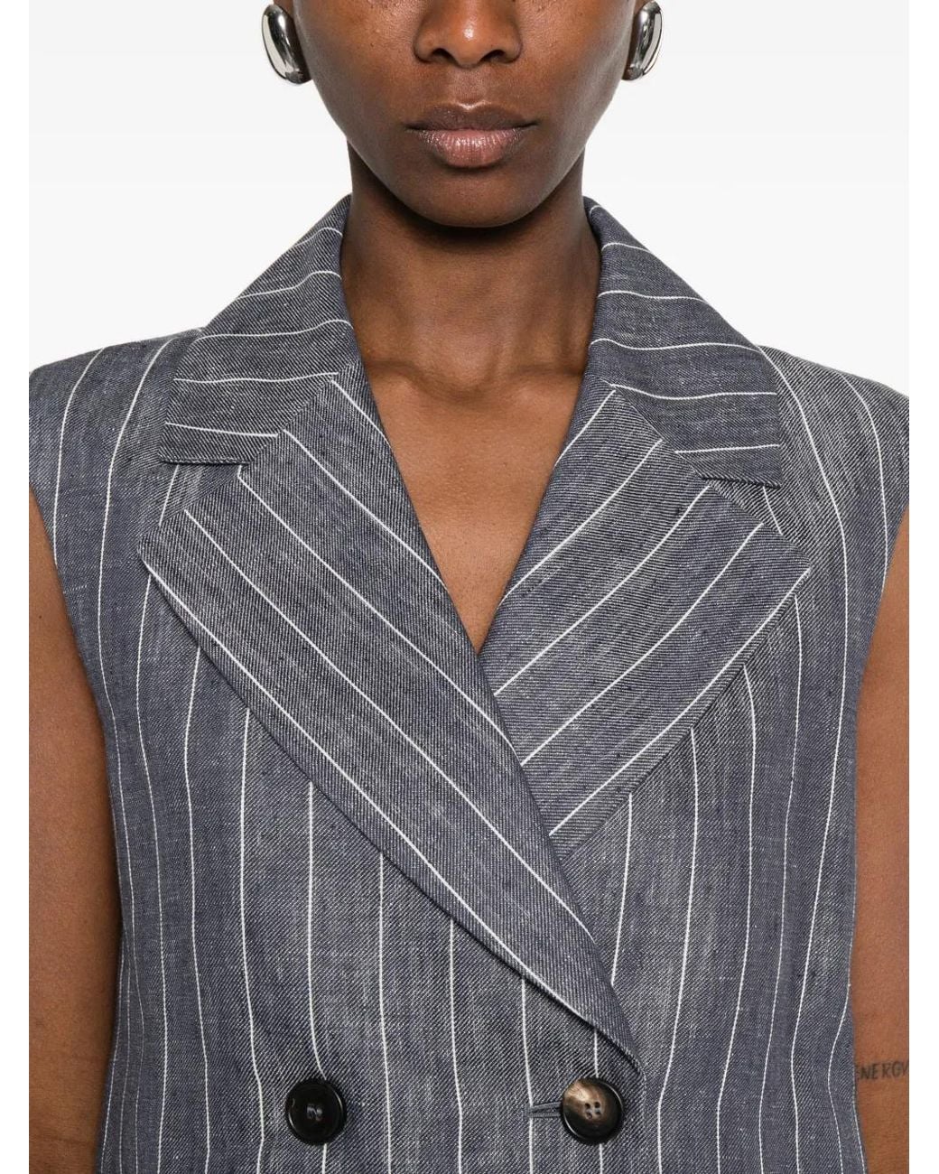 Max Mara Gray Smmballo Pinstripe-Pattern Double-Breasted Suit