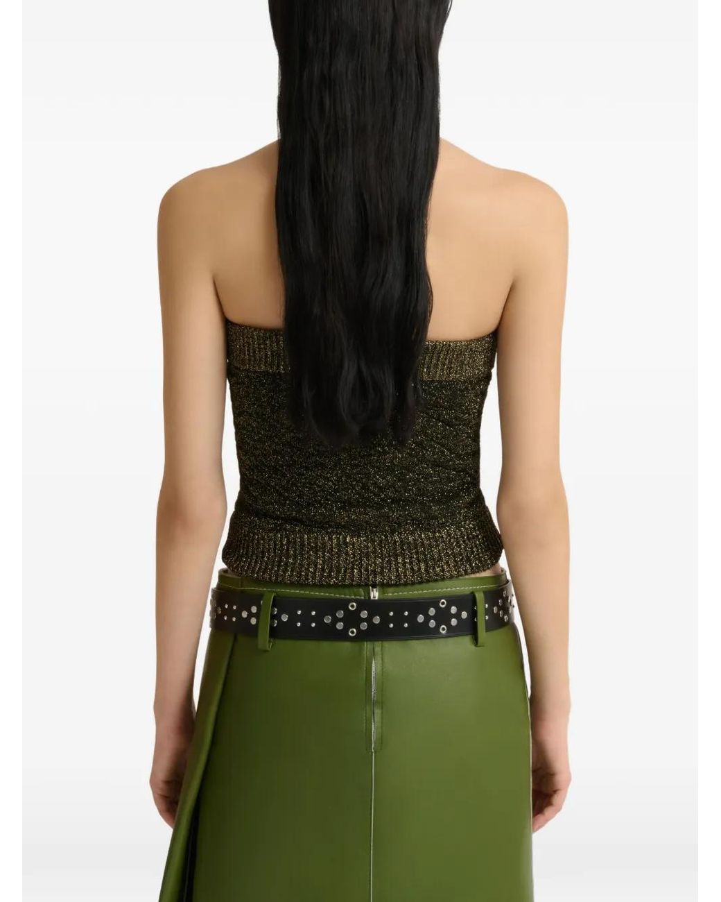 Marni Green Wool Strapless Top With Lurex Detailing