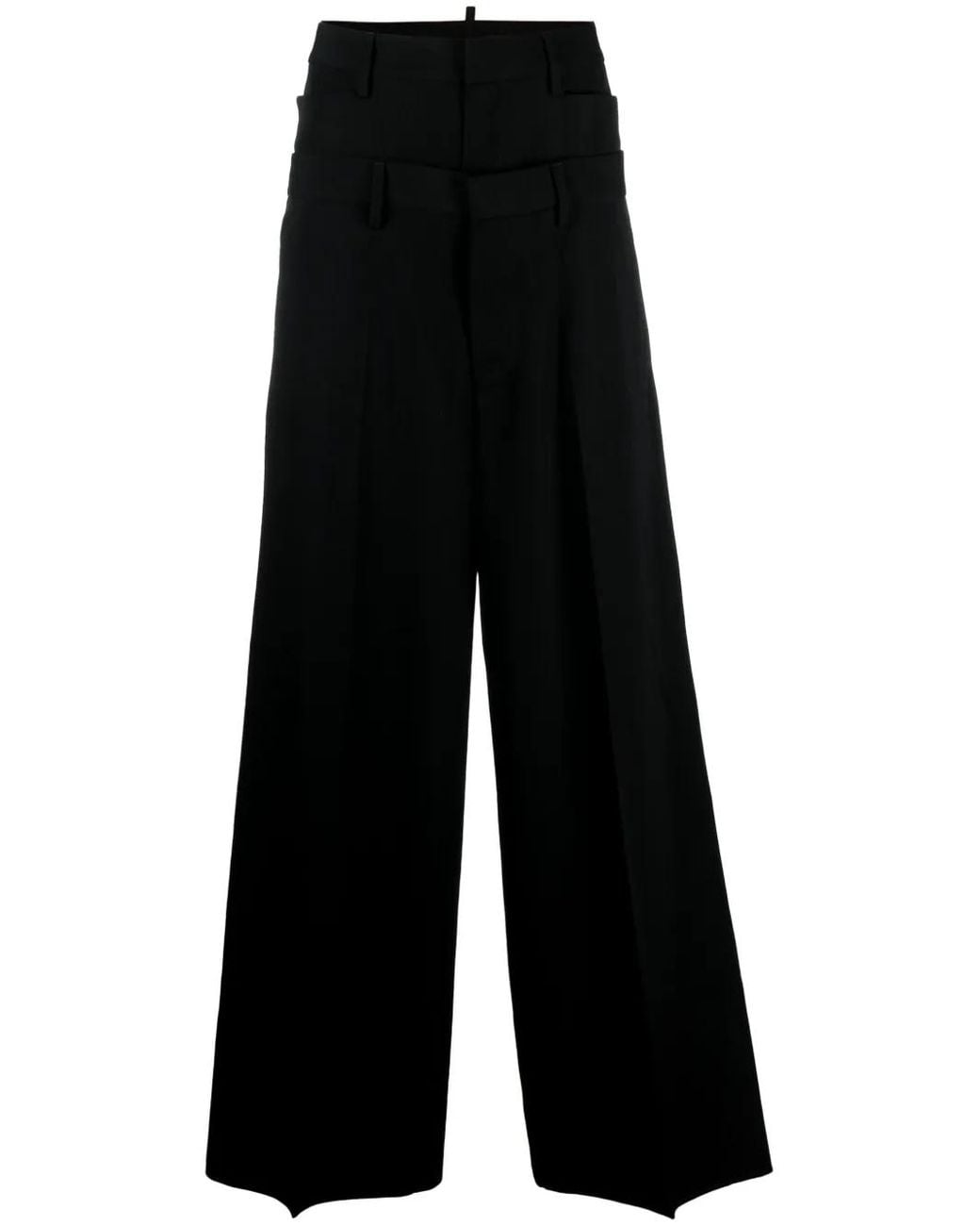 DSquared² Black Layered Wide-Leg Virgin-Wool Trousers