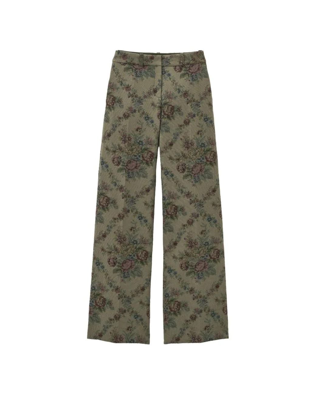 Ba&sh Green Remea Floral-Print Jacquard Trousers