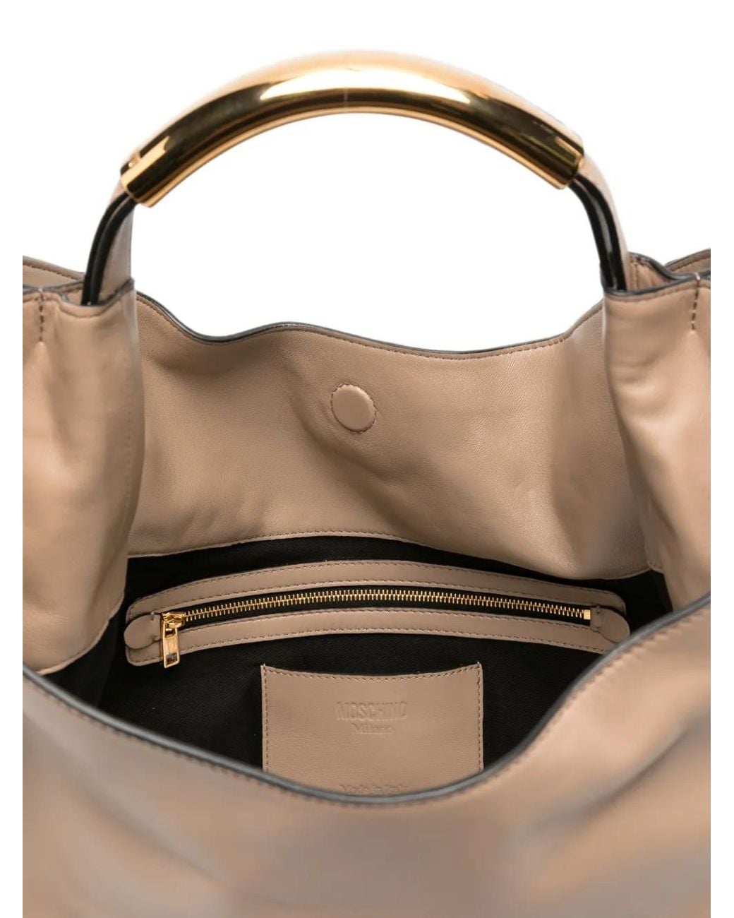 Moschino Natural Handle Me Logo-Plaque Tote Bag