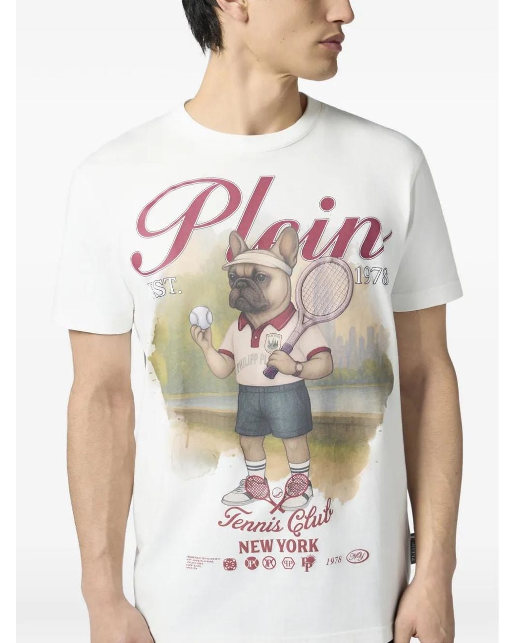 Philipp Plein White Round Neck T-Shirt New York Tennis for men