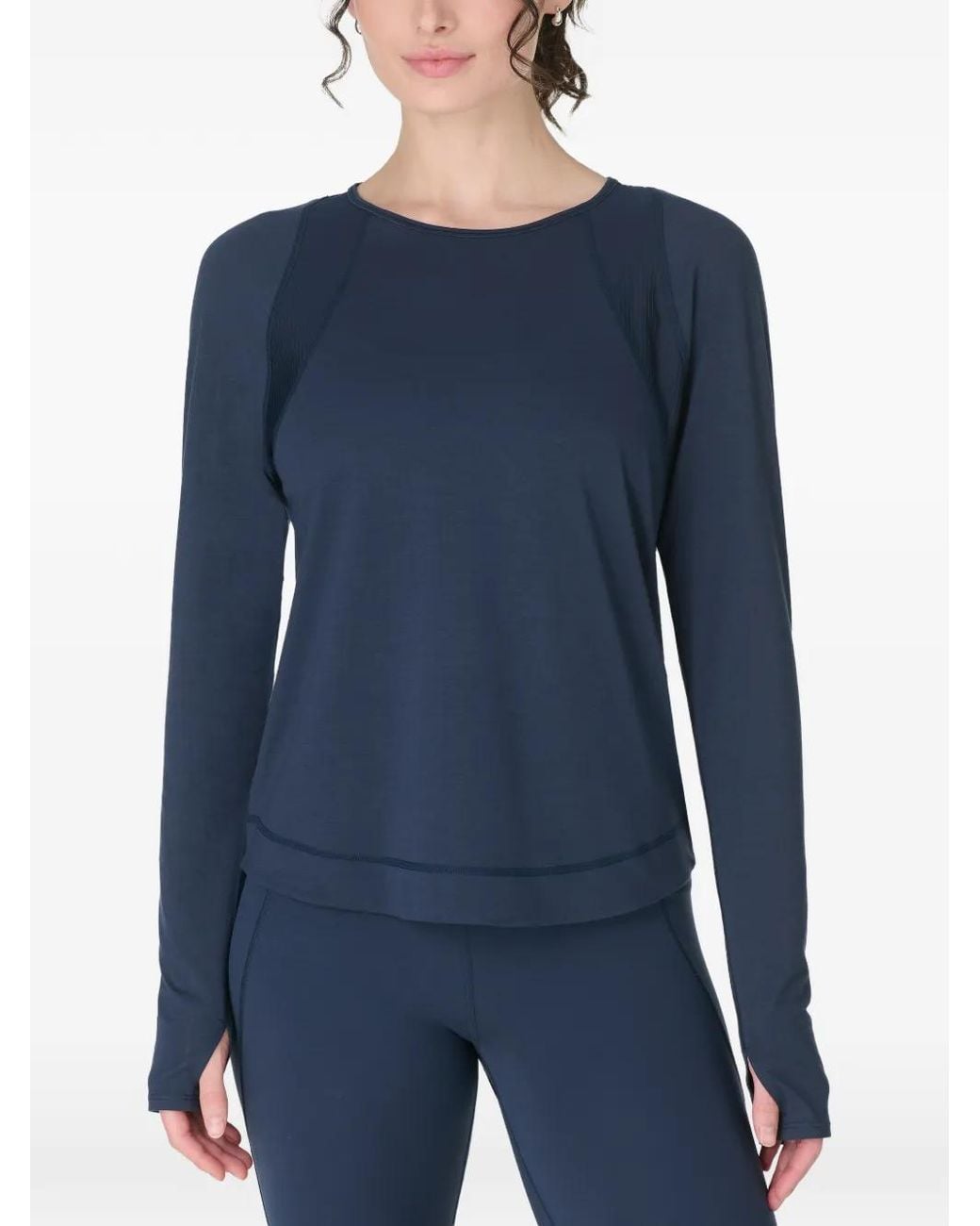 Sweaty Betty Blue Breathe Easy Mesh-Panelled Thumb-Slot Top