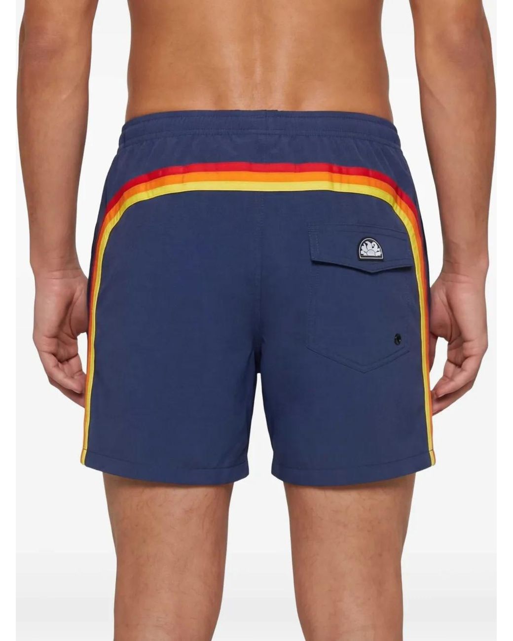 Sundek Blue Striped-Detail Elasticated Swim Shorts for men