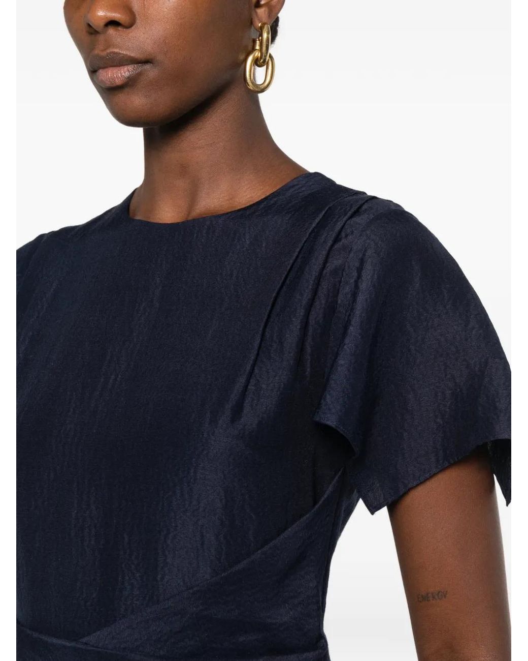Roland Mouret Blue Pleated Flutter-Sleeve Midi Dress