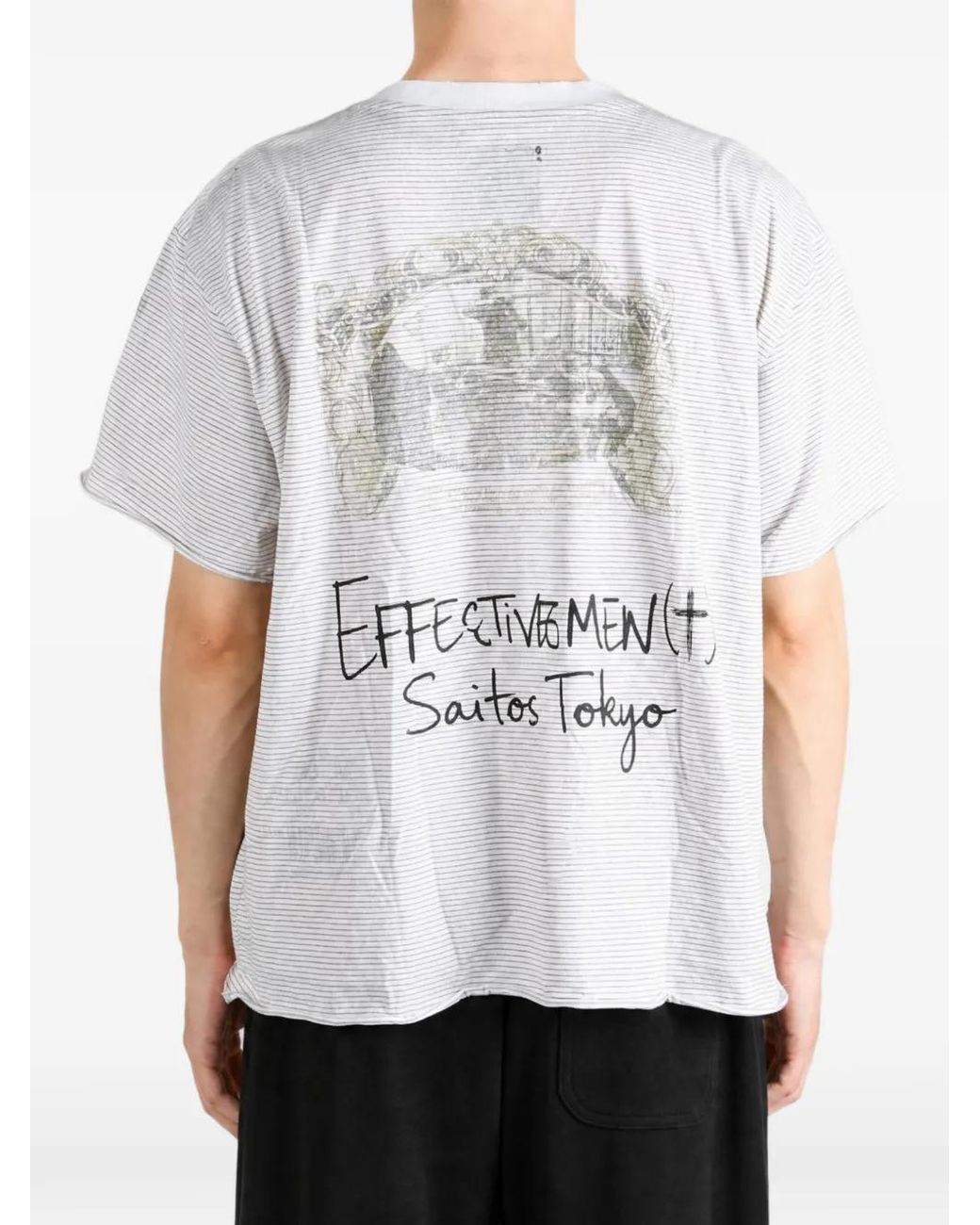 SAITOS Gray Distressed Striped T-Shirt for men