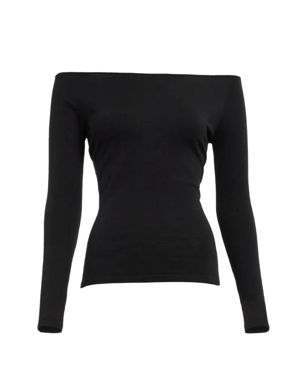 Elie Saab Black Off-Shoulder Knitted Long-Sleeved T-Shirt