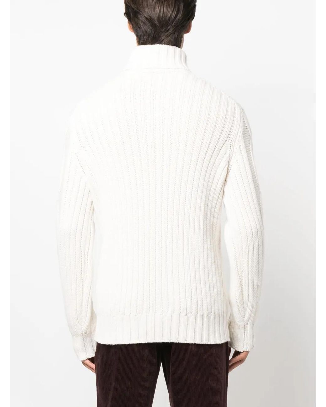Brunello Cucinelli White Cable-Knit Roll-Neck Sweater for men