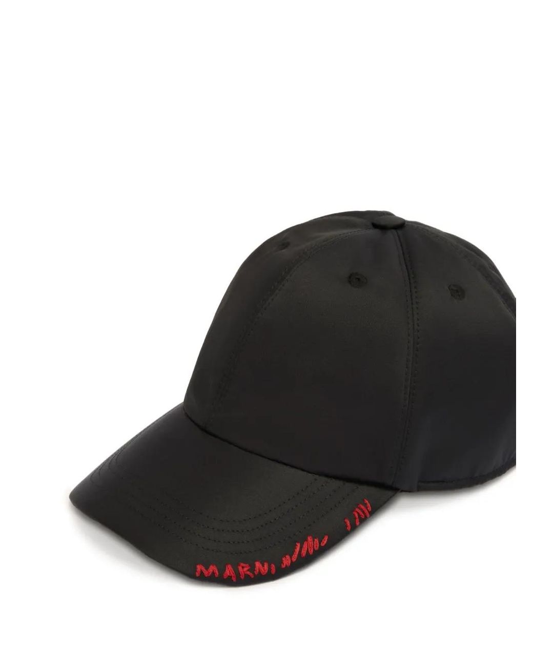 Marni Black Tafetta Baseball Cap With Embroidery