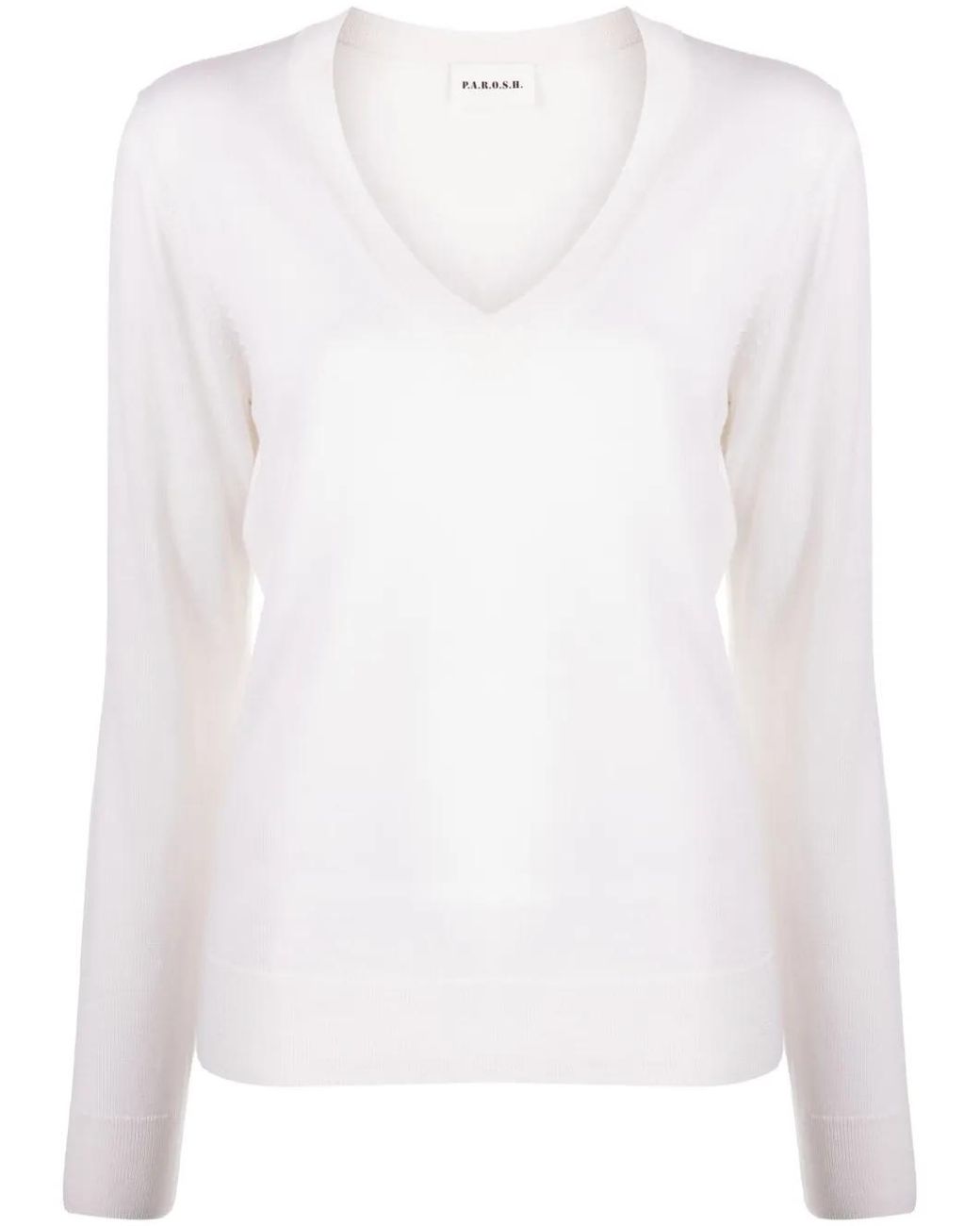 P.A.R.O.S.H. White V-Neck Fine-Knit Jumper