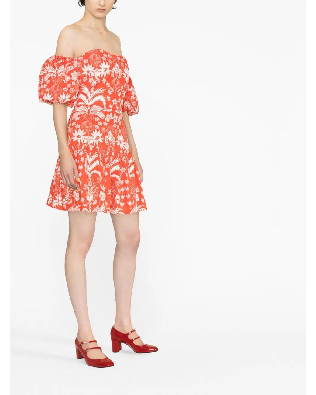 Borgo De Nor Red Off-Shoulder Mini Dress With Puff Sleeves