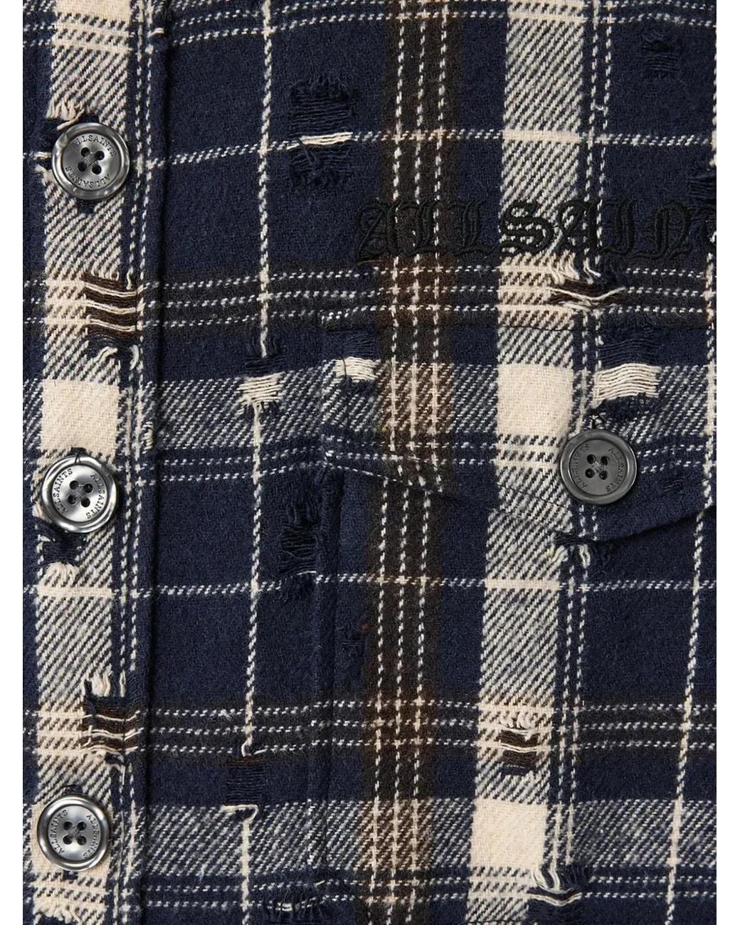 AllSaints Gray Distressed Checked Shirt for men