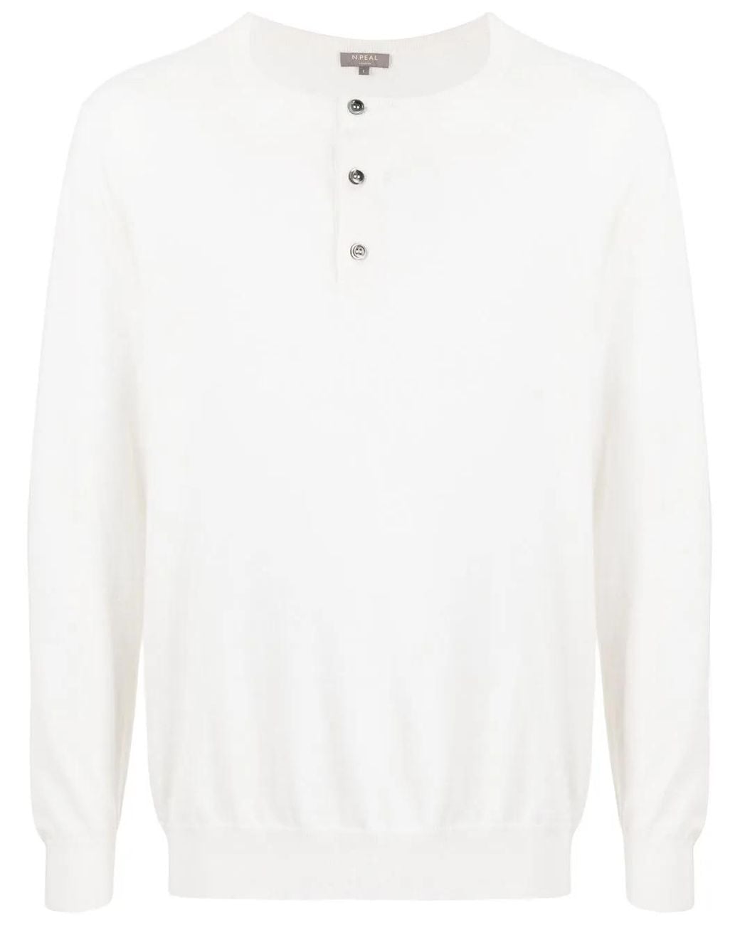 N.Peal Cashmere White Button-Placket Knit Jumper for men