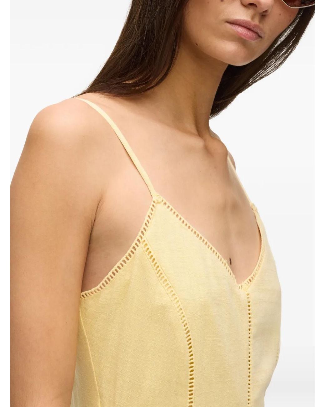 Karl Lagerfeld Yellow Midi Embroidery-Detail Dress