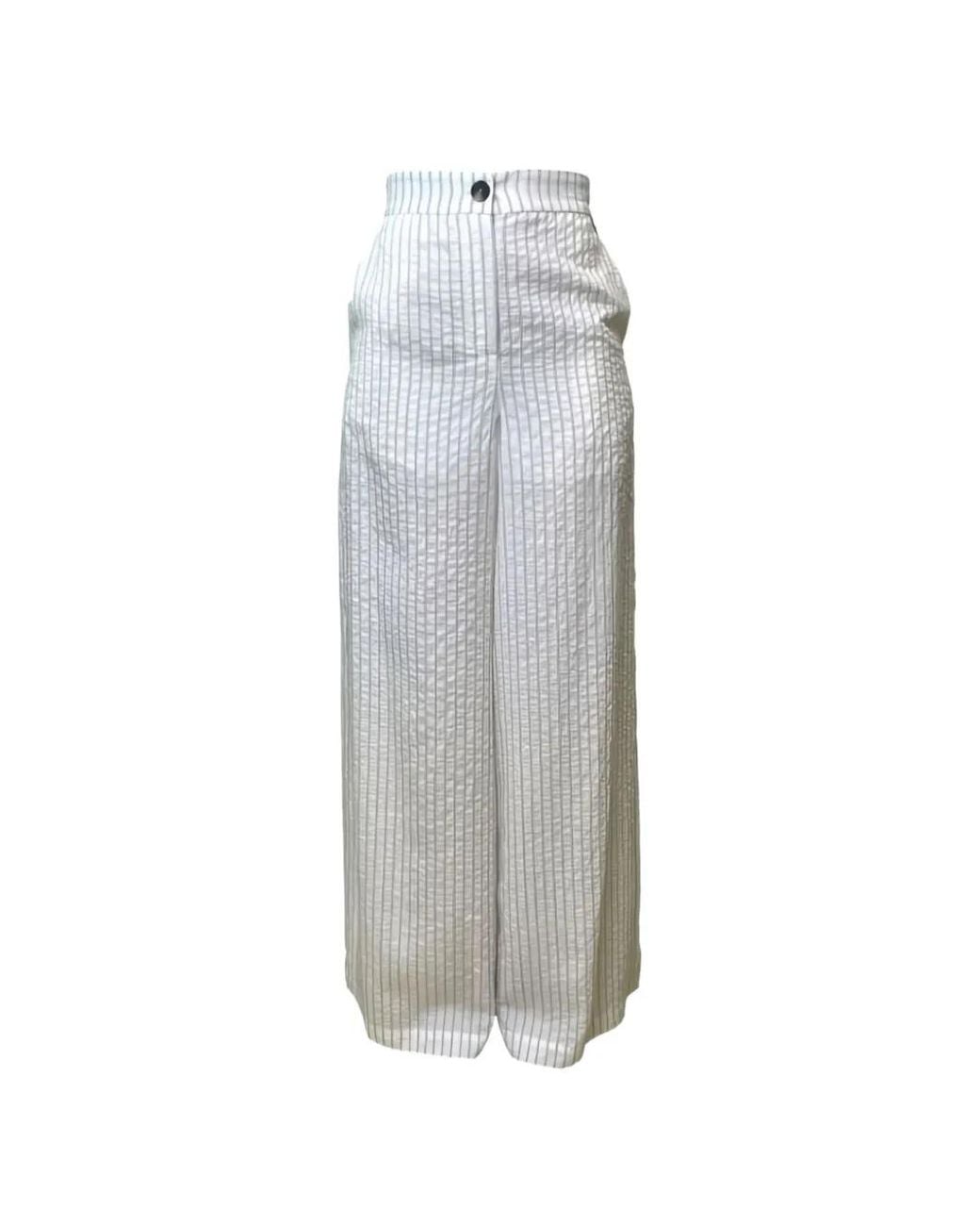 Liu Jo White Striped Seersucker Trousers