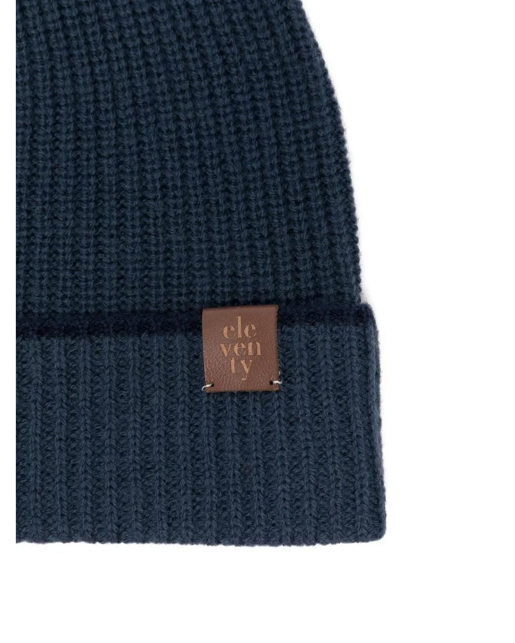 Eleventy Blue Ribbed-Knit Beanie Hat for men
