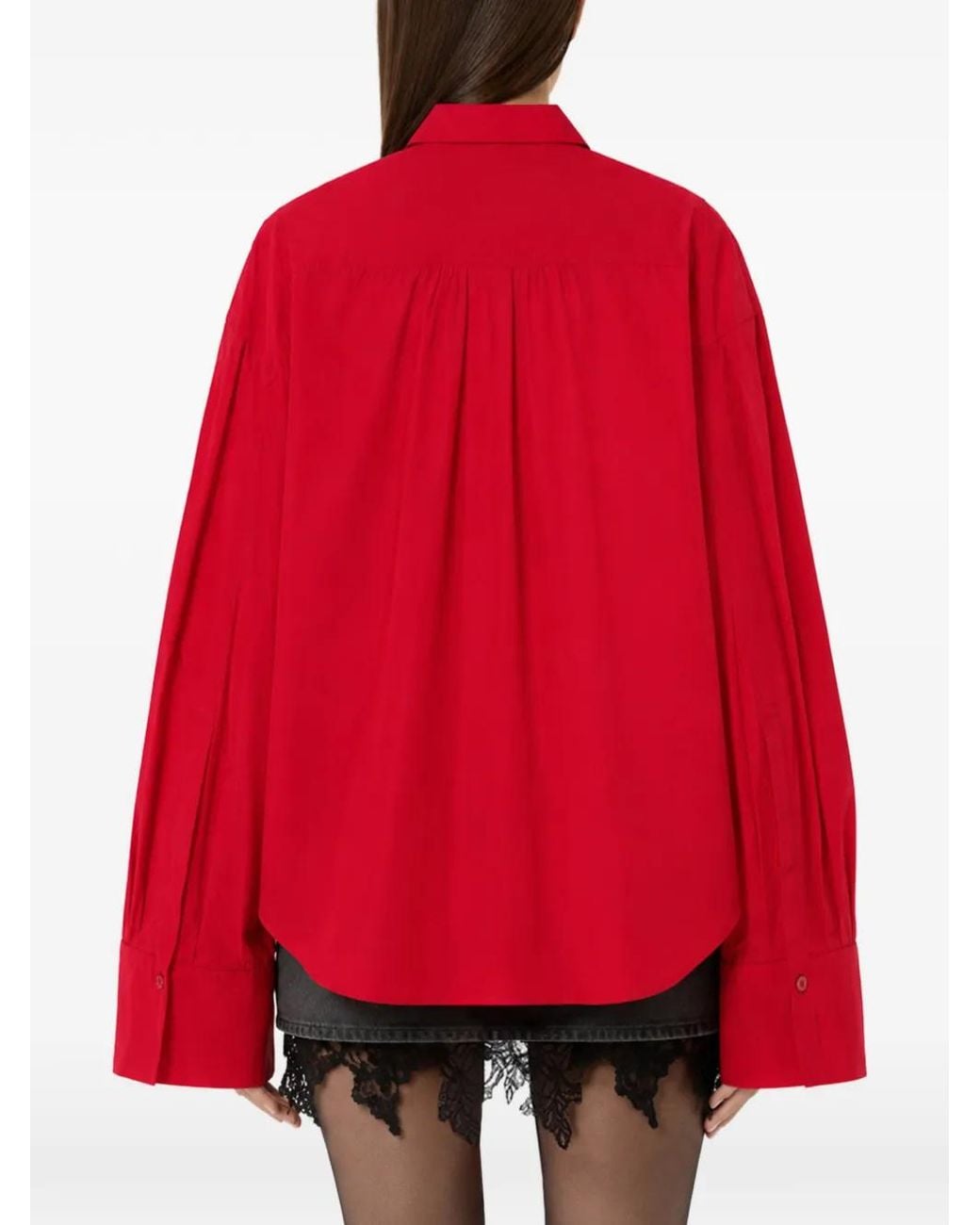 Blumarine Red Ruffled Floral-Appliqué Shirt