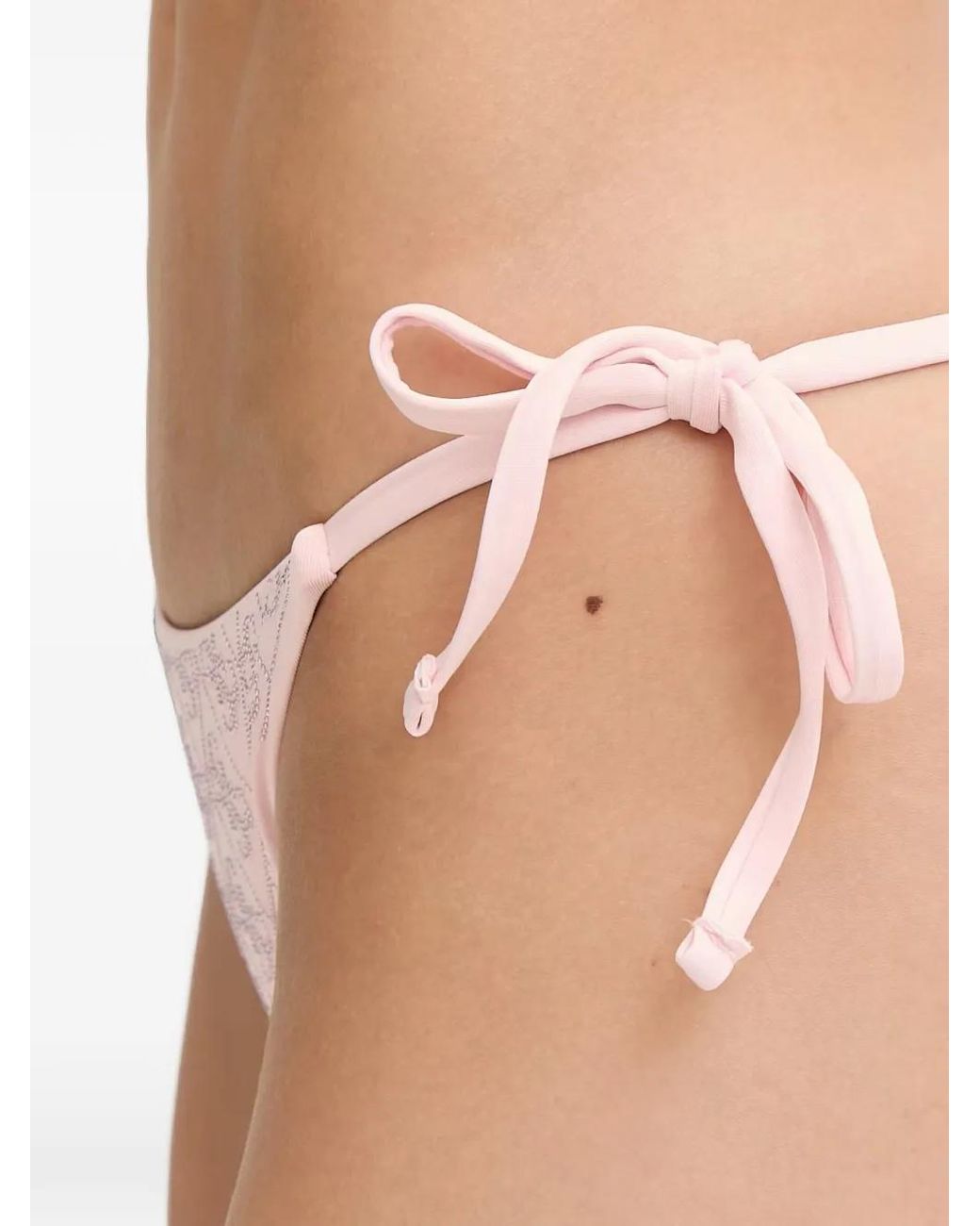 Guess Natural Rhinestone-Logo Side-Tie Bikini Bottoms