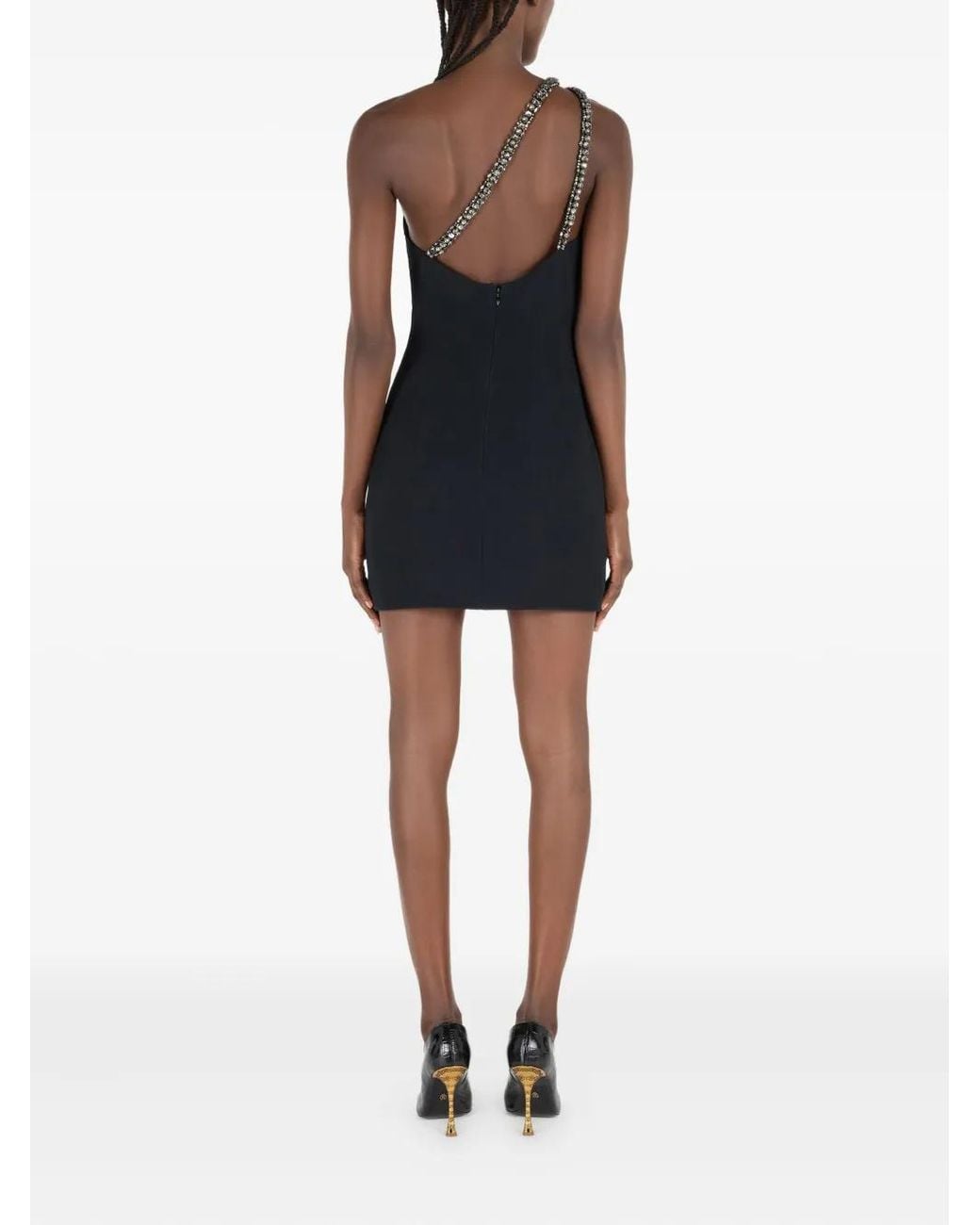 Roberto Cavalli Black Mini One-Shoulder Embellished Dress