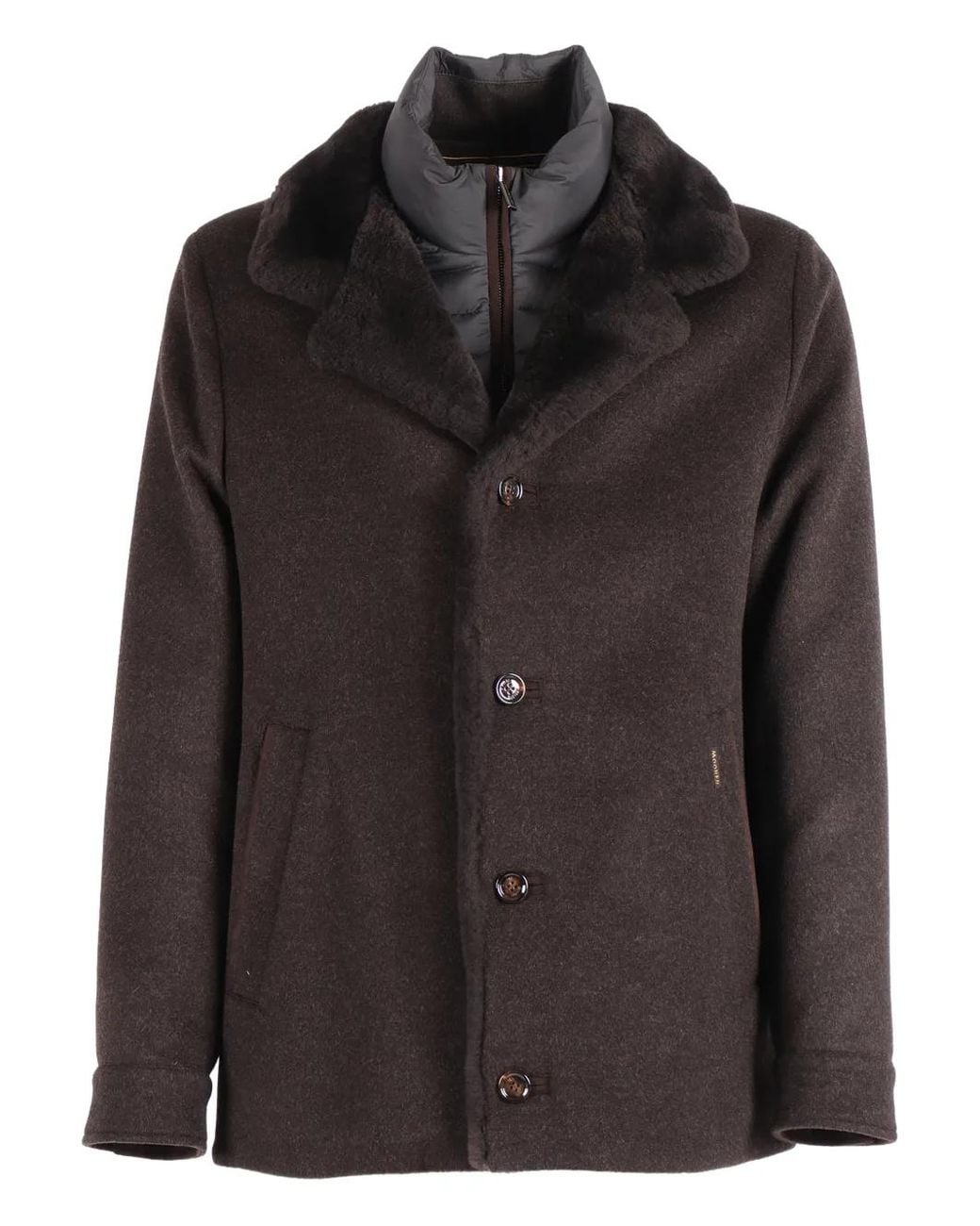 Moorer Black Textured-Collar Single-Breasted Coat for men