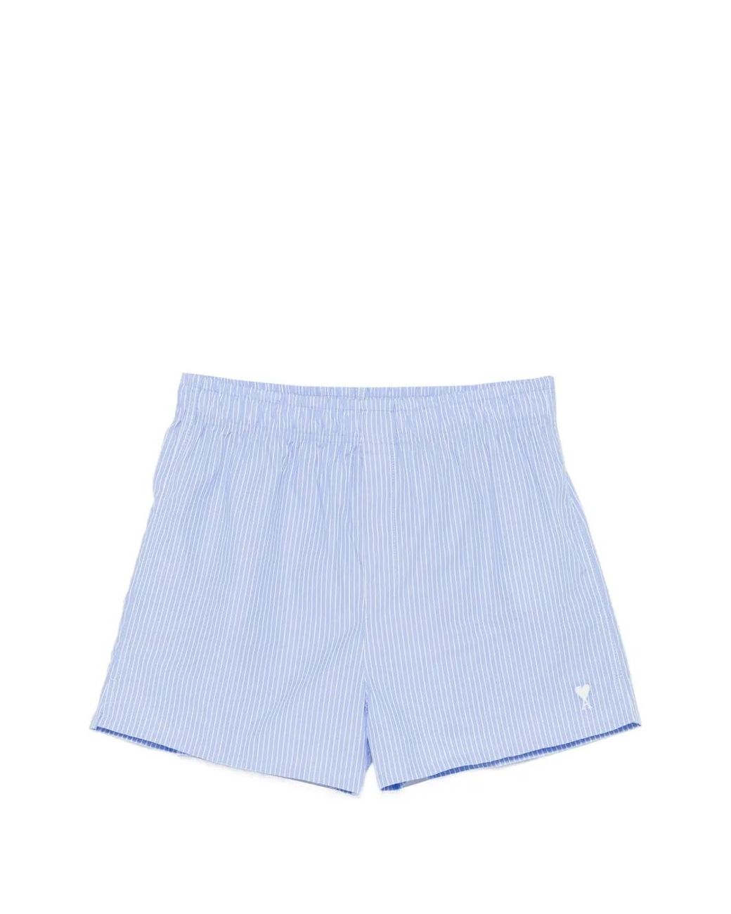 AMI Blue Striped Elasticated Shorts for men