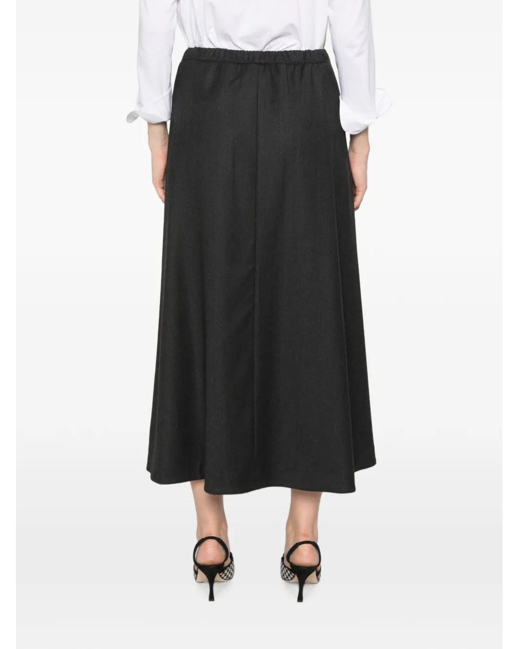 Whyci Black Elasticated-Waist Flared Midi Skirt