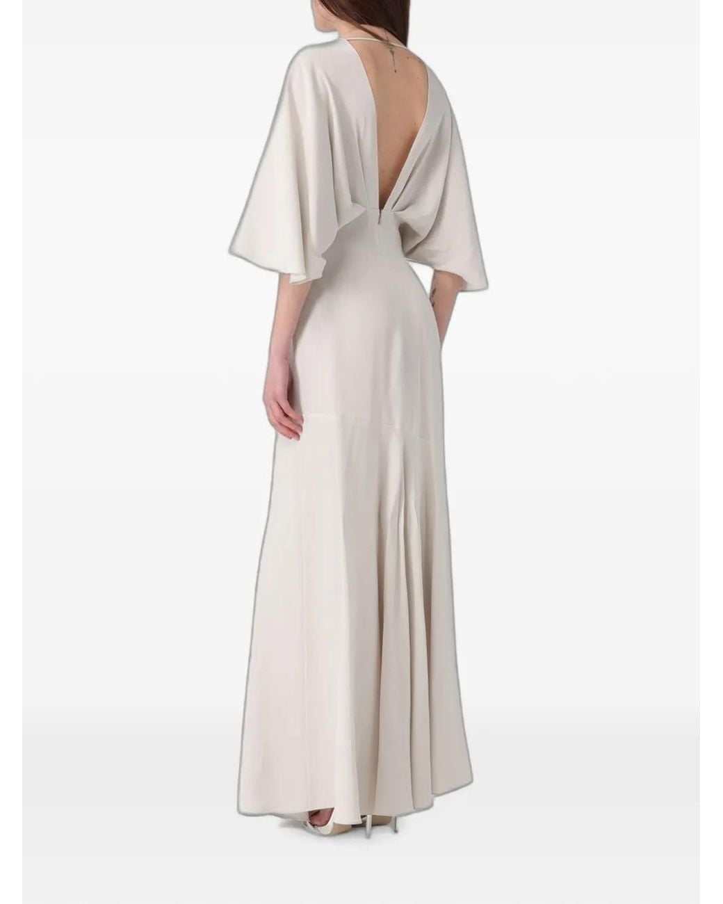 Agnona White V-Neck Flared Maxi Dress
