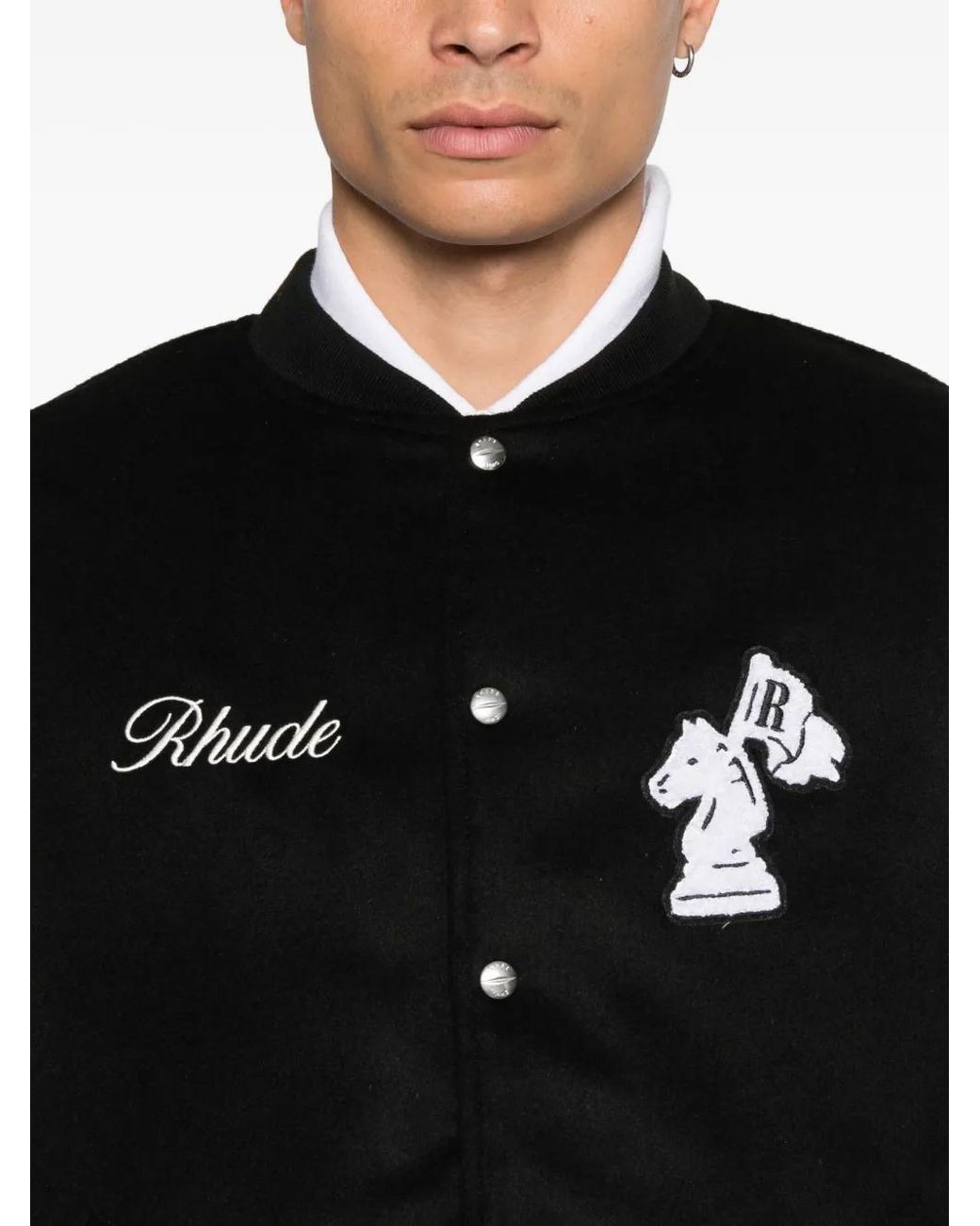 Rhude Black Logo-Embroidered Bomber Jacket for men