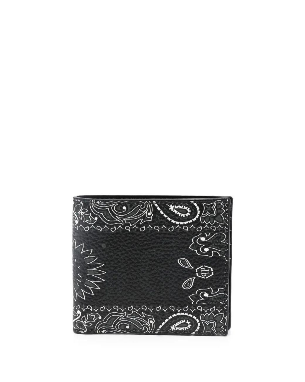 Philipp Plein Black Paisley-Print Leather Wallet for men