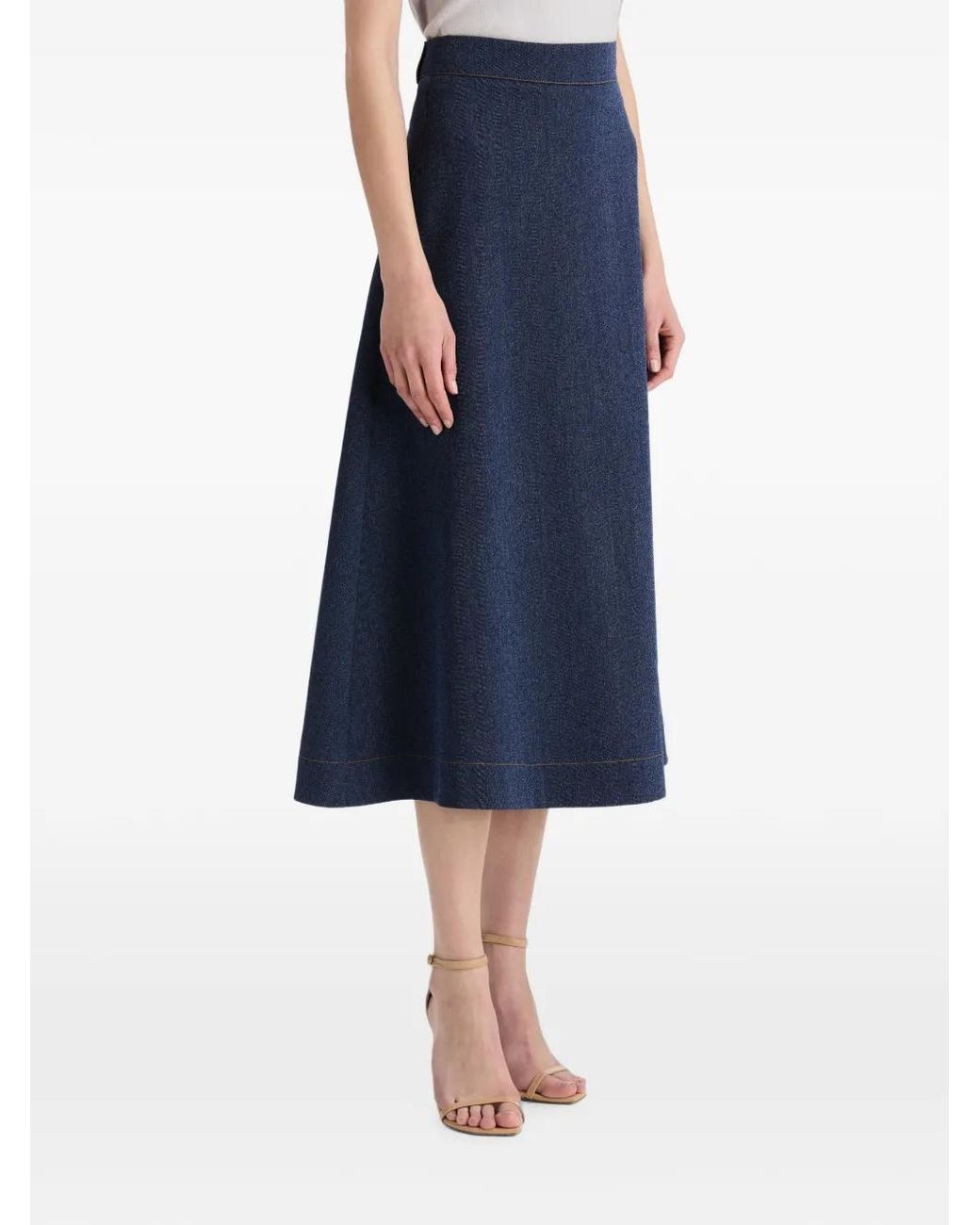 Oscar de la Renta Blue Logo-Patch A-Line Midi Skirt