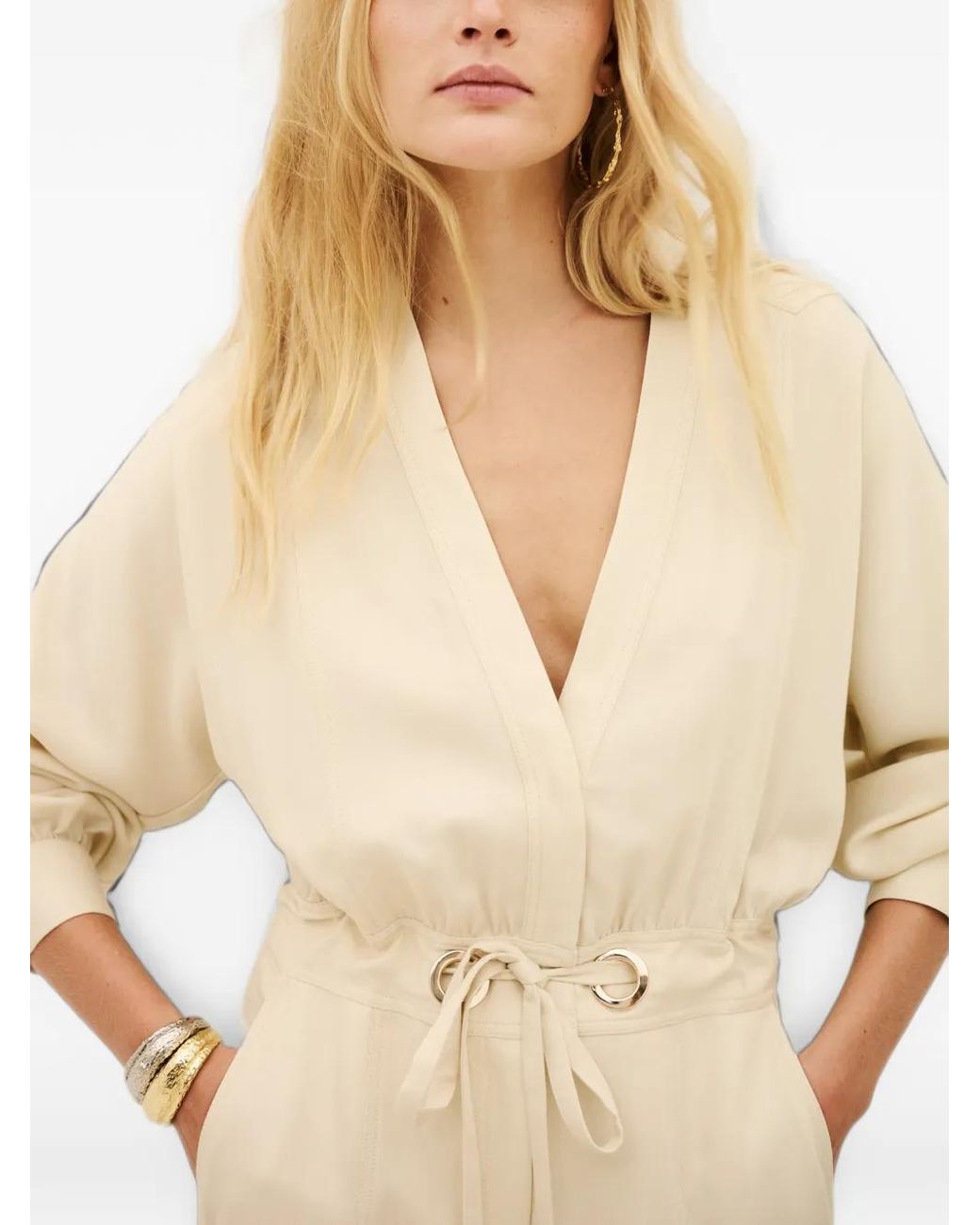 Ba&sh White Pere V-Neck Drawstring-Waist Jumpsuit