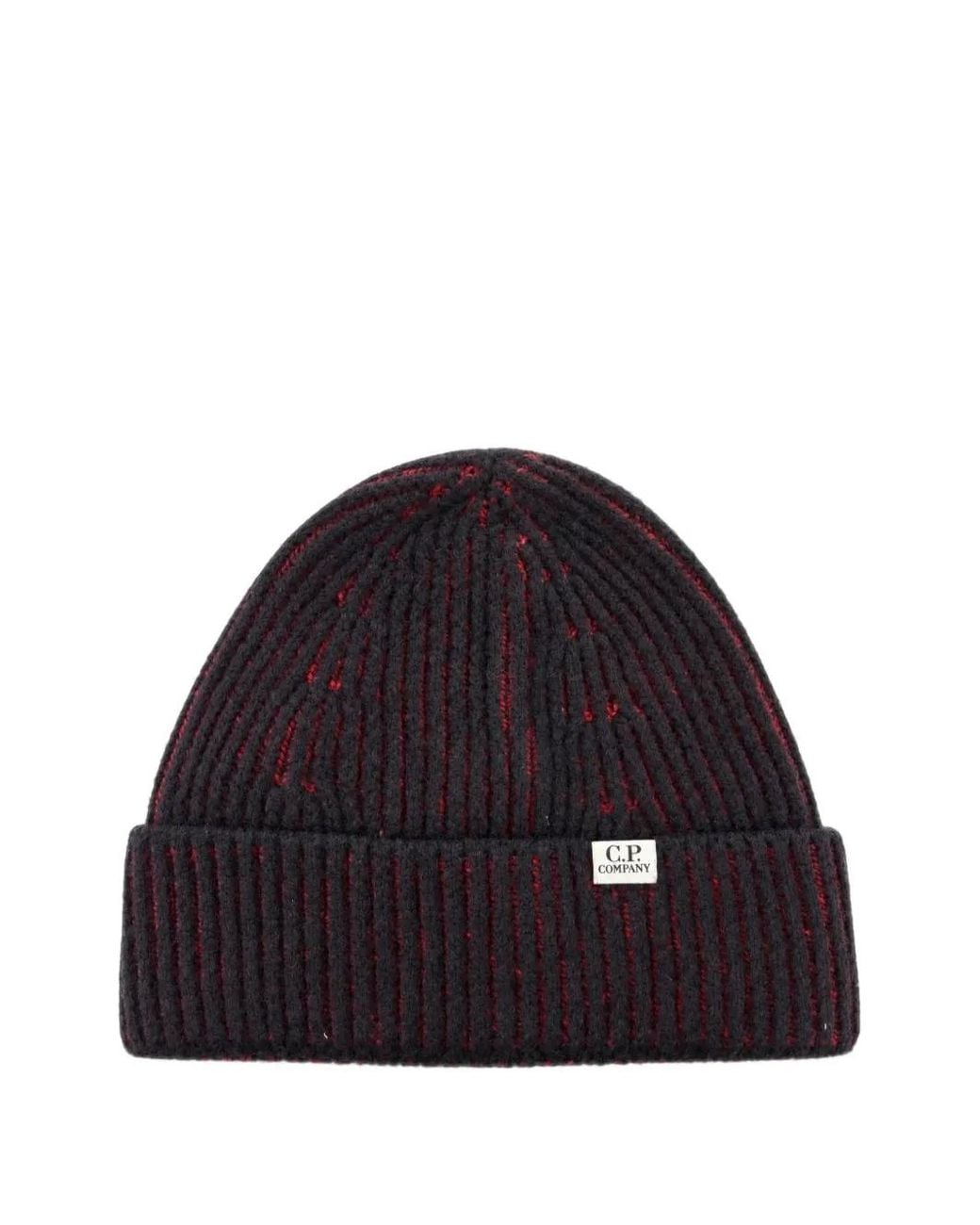 C P Company Blue Ribbed-Knit Turn-Up Beanie Hat for men