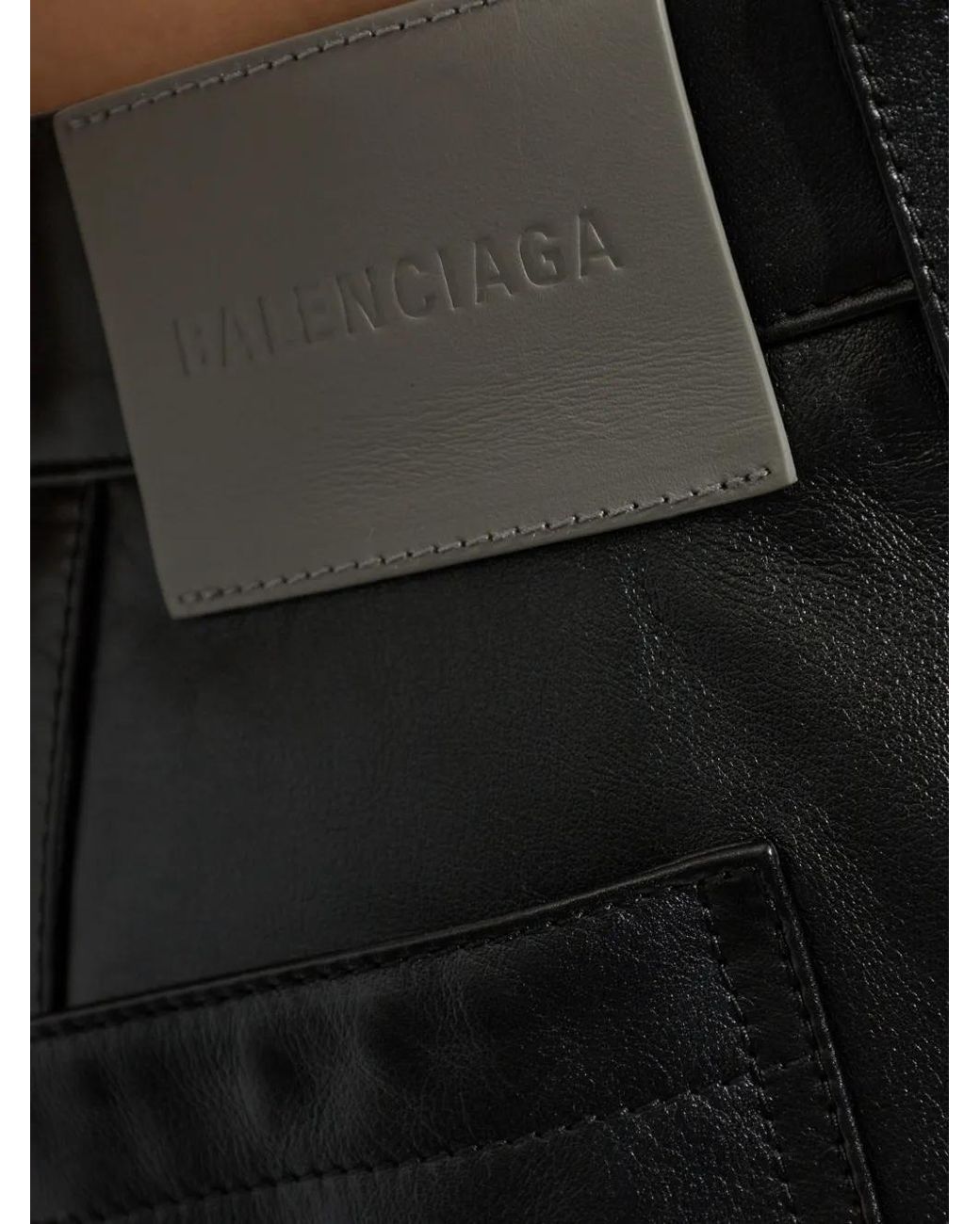 Balenciaga Black Logo-Patch Leather Shorts for men