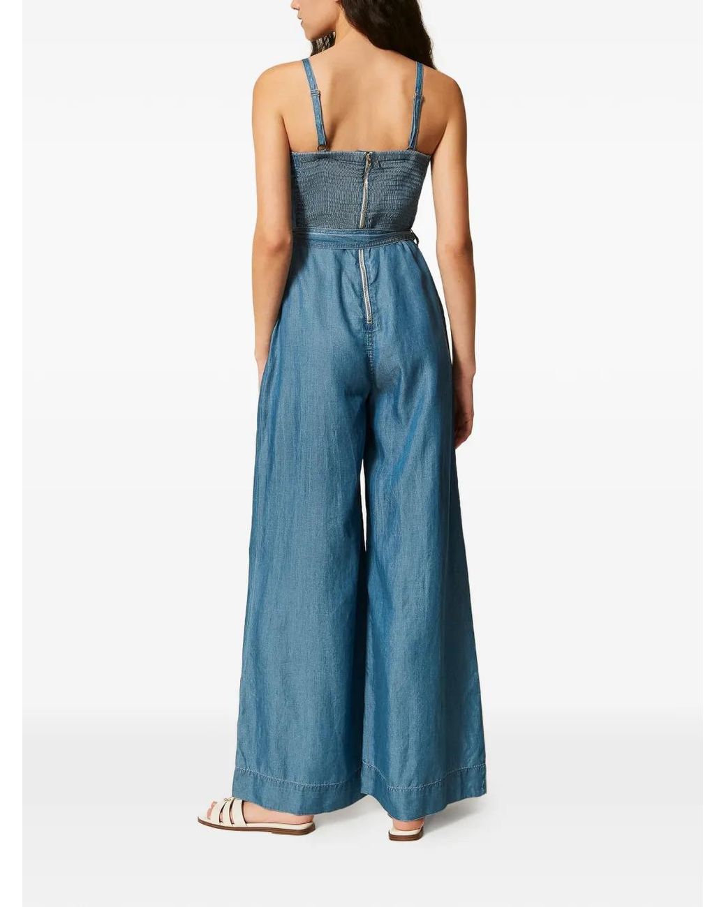 Twinset Blue Wide-Leg Belted Jumpsuit