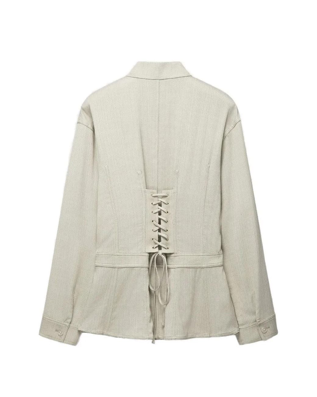 Shanghai Tang White Frog-Fastening Lace-Up Jacket